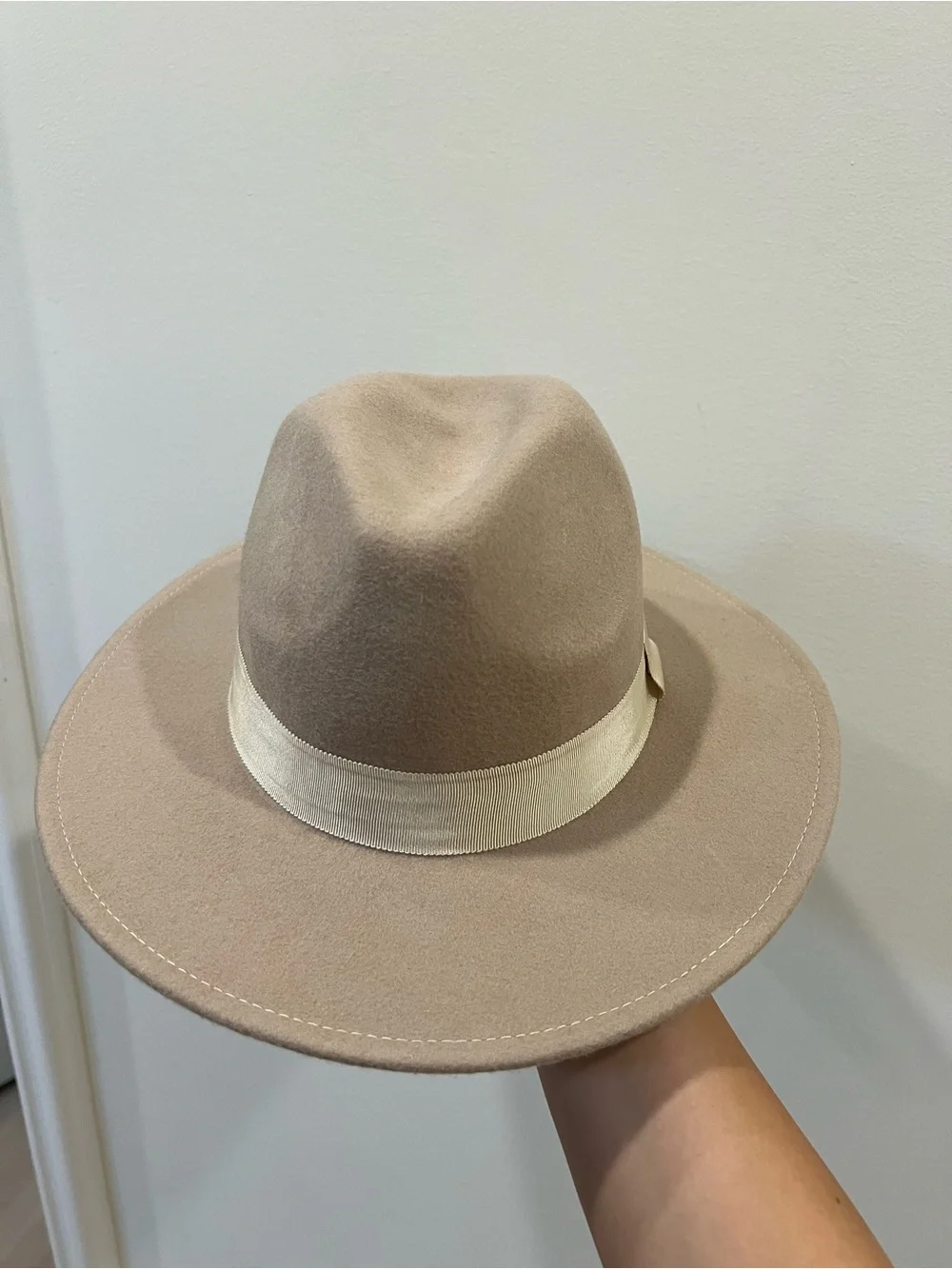H&M Taupe Wide-Brim Fedora with Cream Band